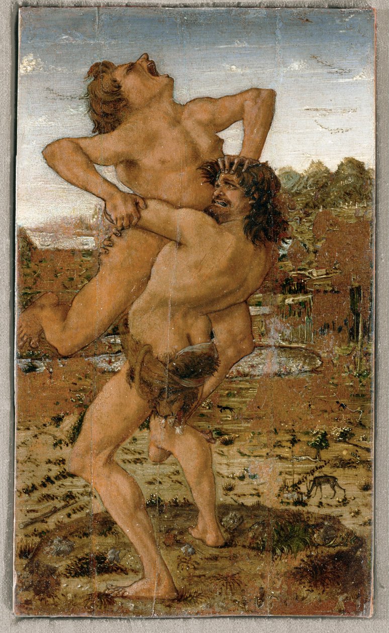 Hercules en de reus Antaios (tempera op hout) door Antonio Pollaiuolo