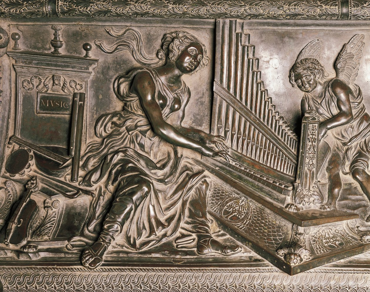 Muziek, detail (uit het graf van Sixtus IV) door Antonio Pollaiuolo