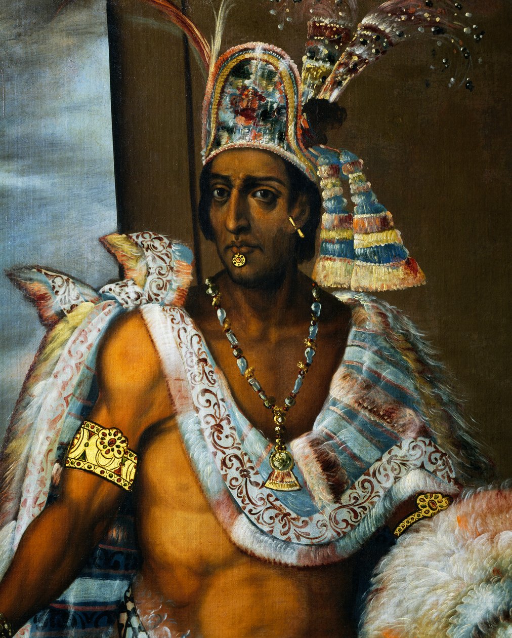 Portret van Montezuma II Tecnochtitlan, laatste koning van de Azteken door Antonio Rodríguez