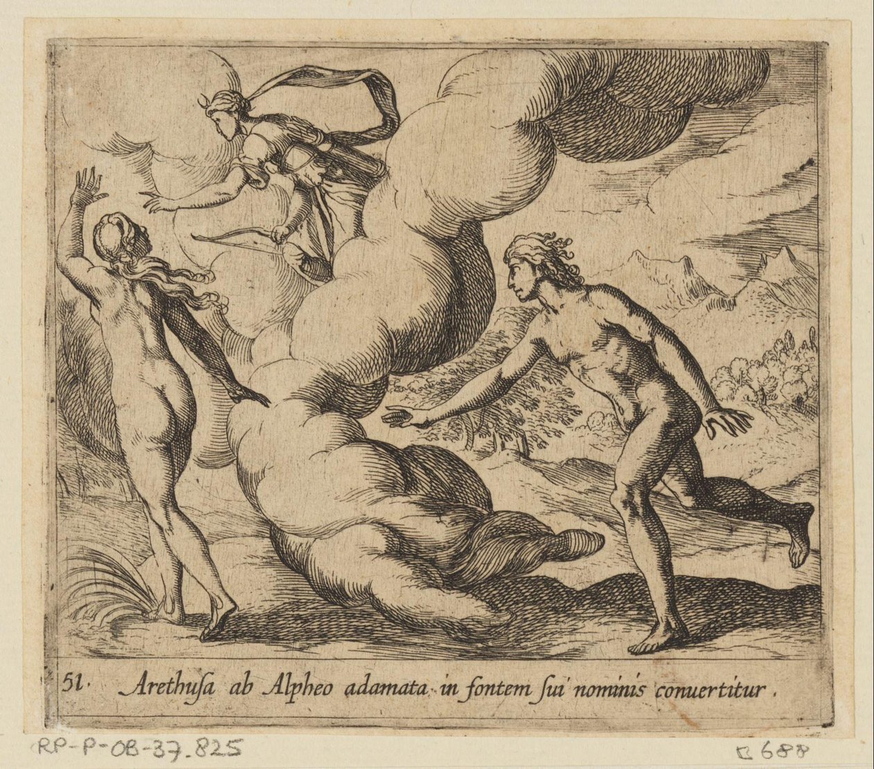 Arethusa wordt achtervolgd door Alpheüs door Antonio Tempesta