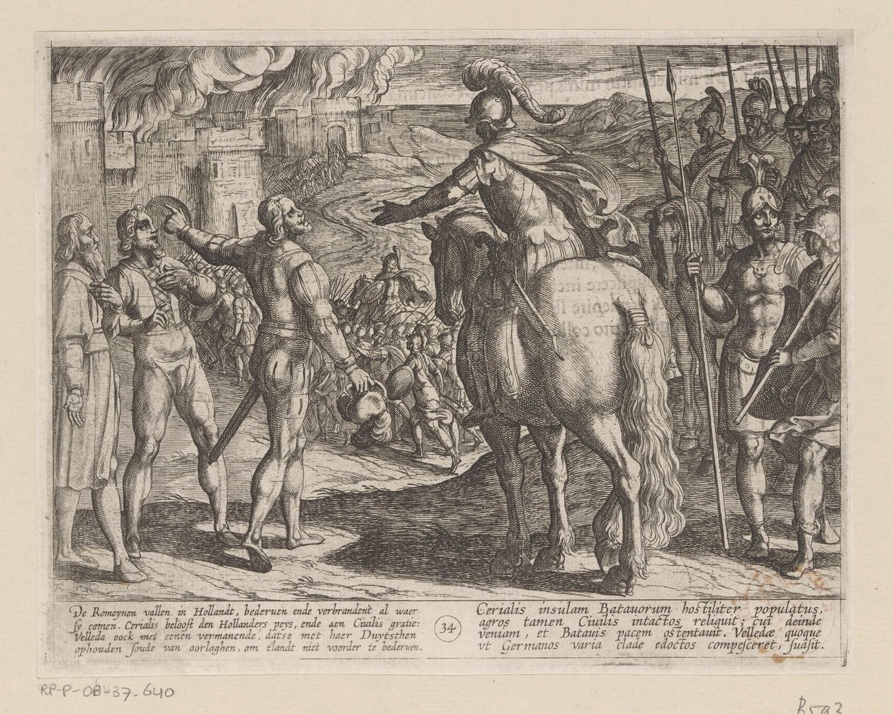 De Romeinen verbranden het Nederlandse platteland De Bataafse oorlogen tegen de Romeinen (serietitel) Batavorum cum Romanis Bellum (serietitel) door Antonio Tempesta