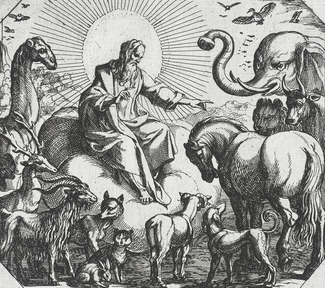 God schept de landdieren door Antonio Tempesta