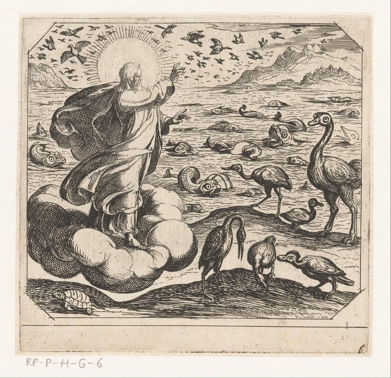 God schept de vogels en de vissen door Antonio Tempesta