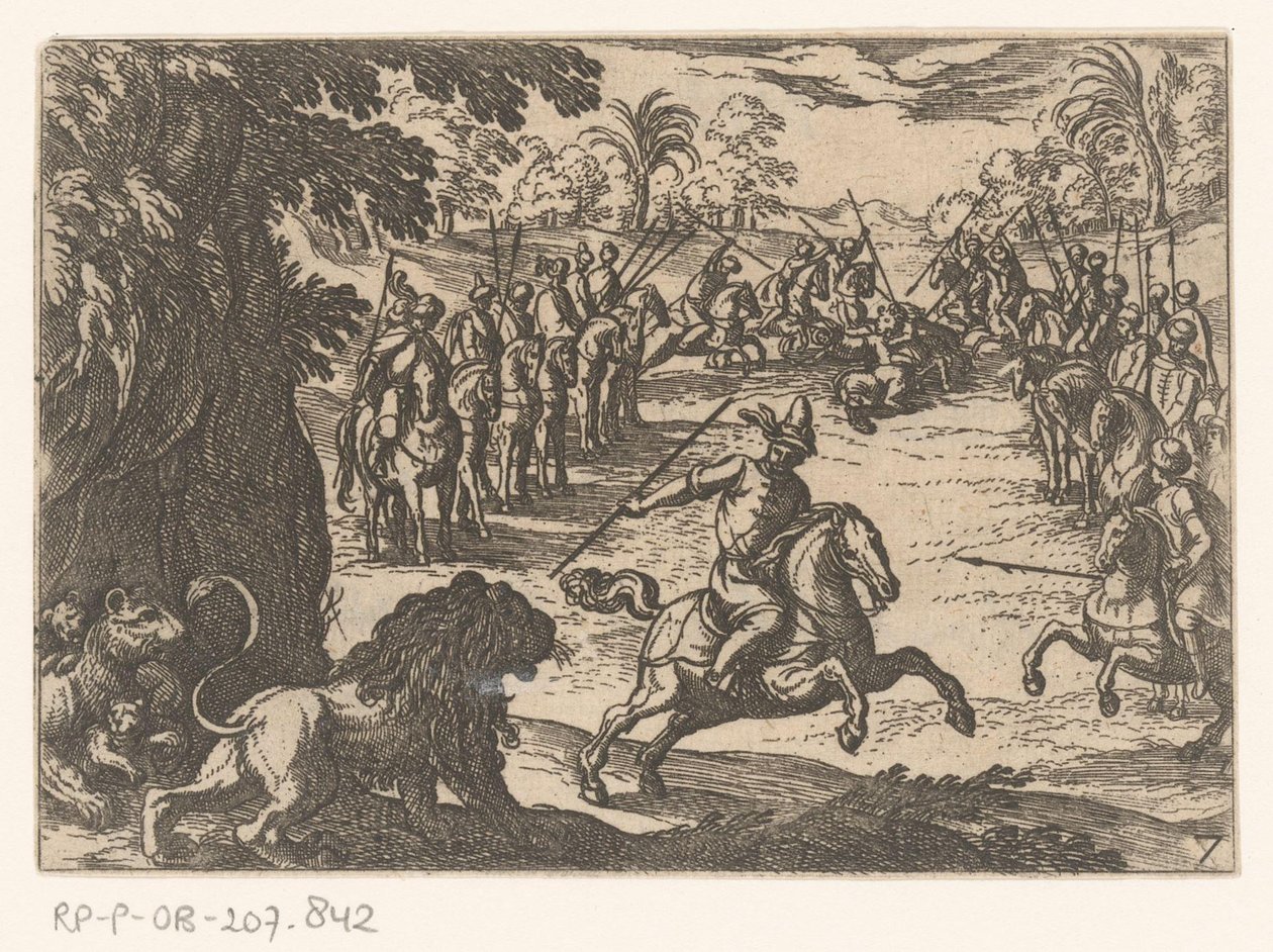 Jacht op leeuwen door Antonio Tempesta