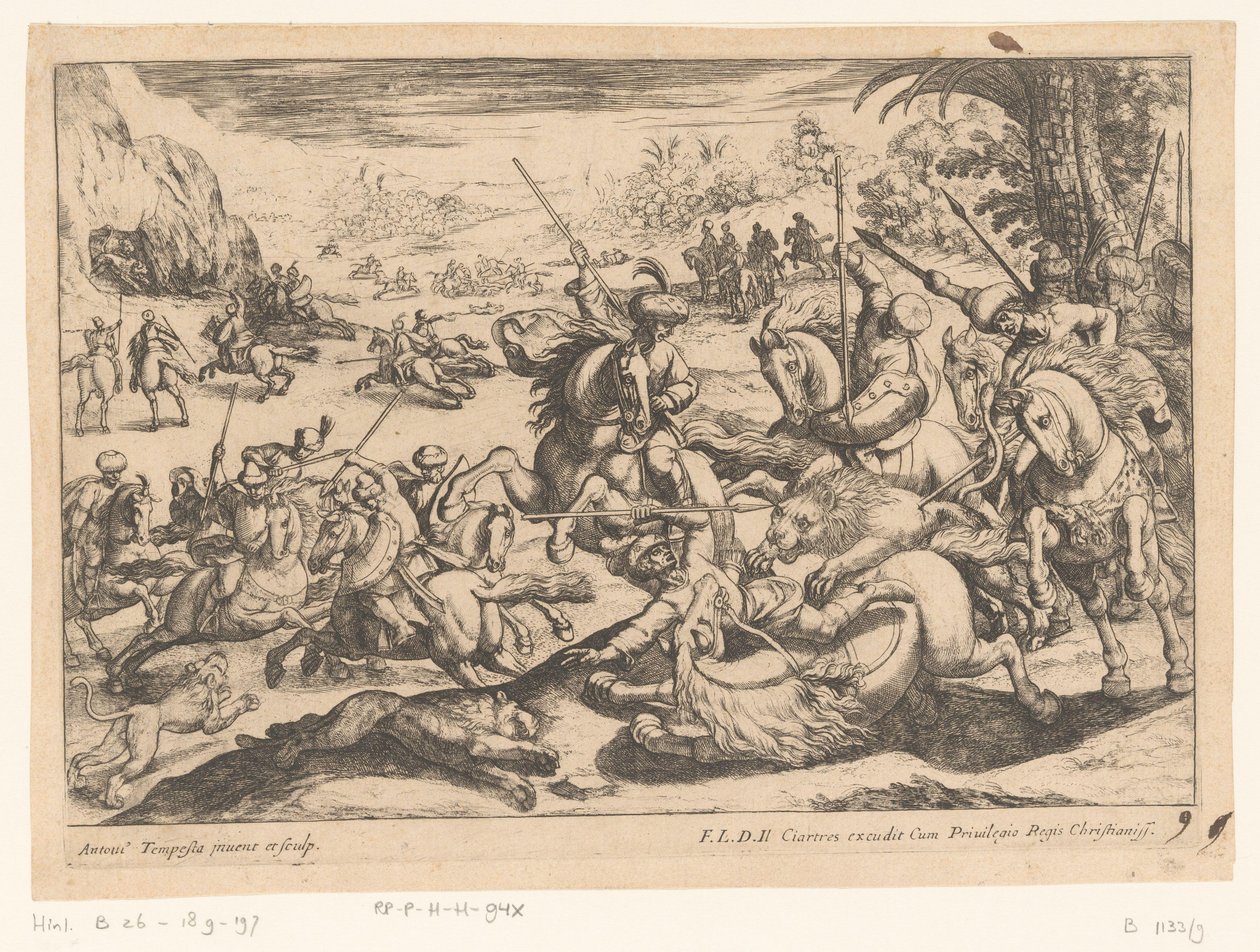 Jacht op leeuwen door Antonio Tempesta