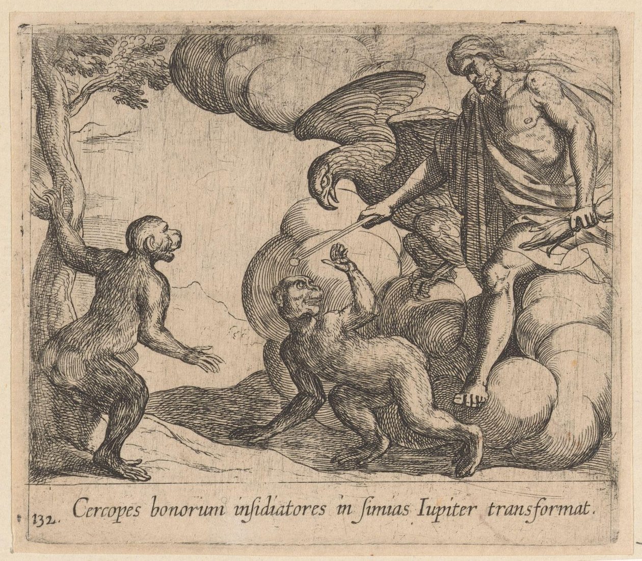 Jupiter verandert de Cercopes in apen (series title) door Antonio Tempesta