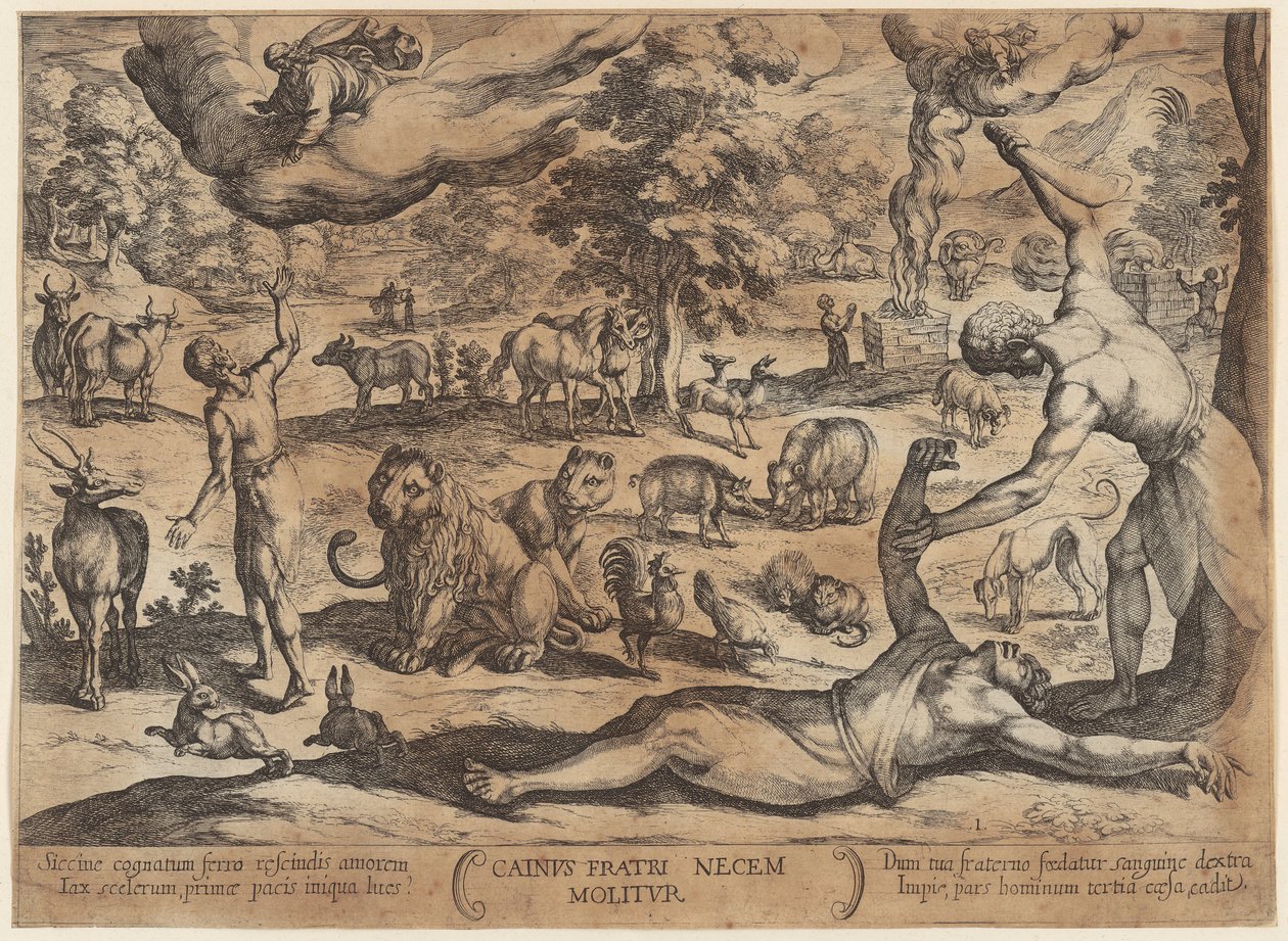 Kaïn doodt Abel, blad 1 uit de serie "Veldslagen van het Oude Testament" door Antonio Tempesta