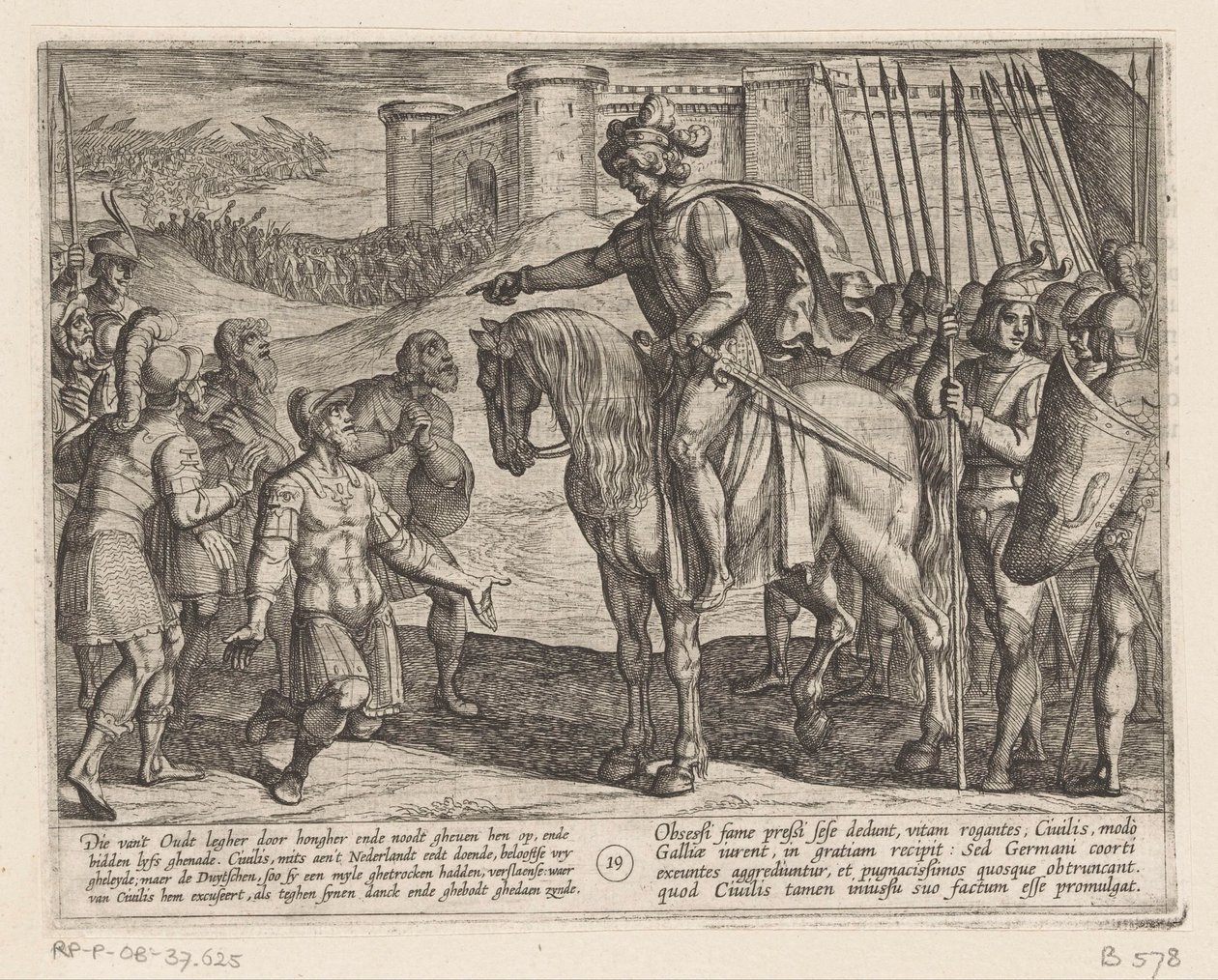 Mannen uit het fort geven zich over aan Julius Civilis De Bataafse oorlogen tegen de Romeinen (serietitel) Batavorum cum Romanis Bellum (serietitel) door Antonio Tempesta