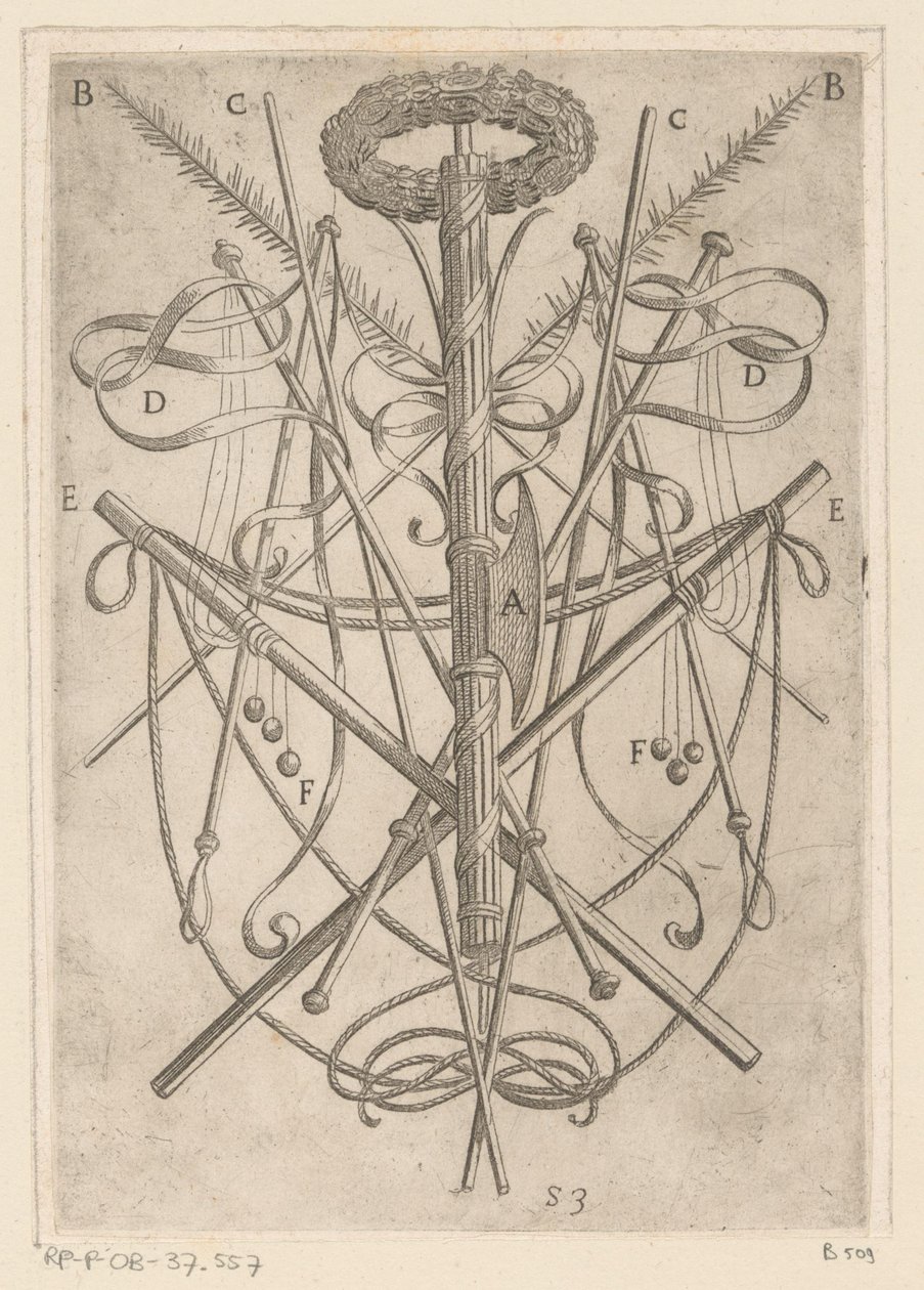 Ornament met folterwerktuigen door Antonio Tempesta