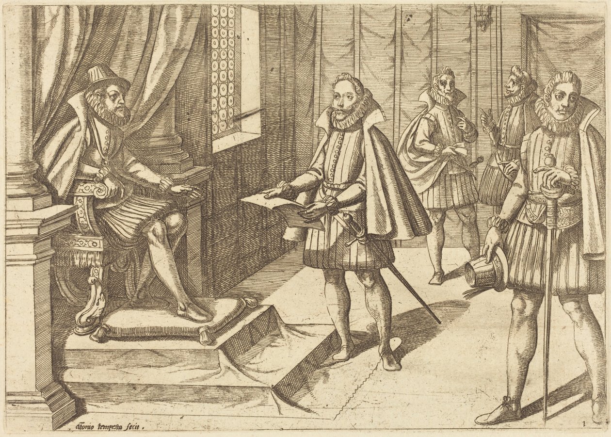 Filips II van Spanje op zijn troon door Antonio Tempesta