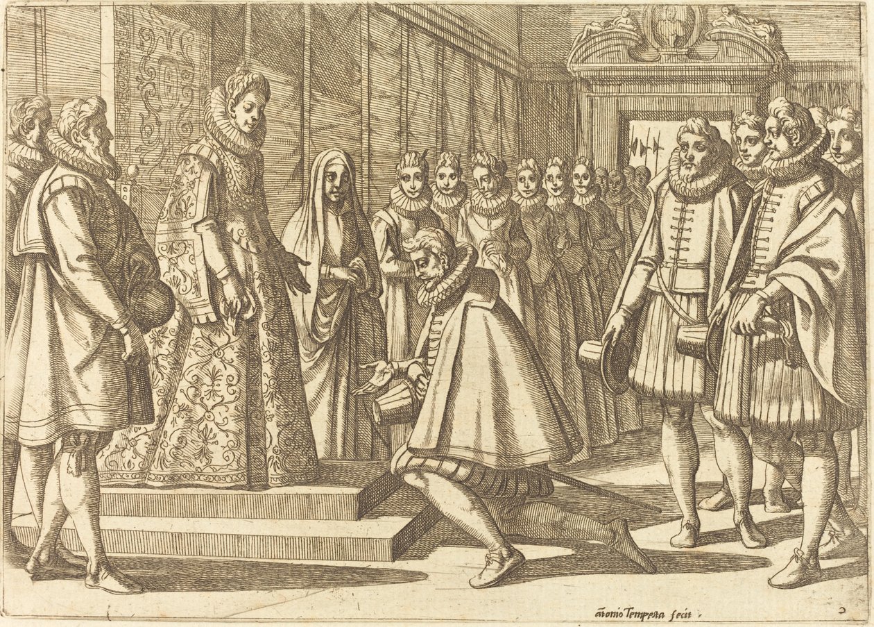 Filips van Spanje voor Margaretha van Oostenrijk door Antonio Tempesta