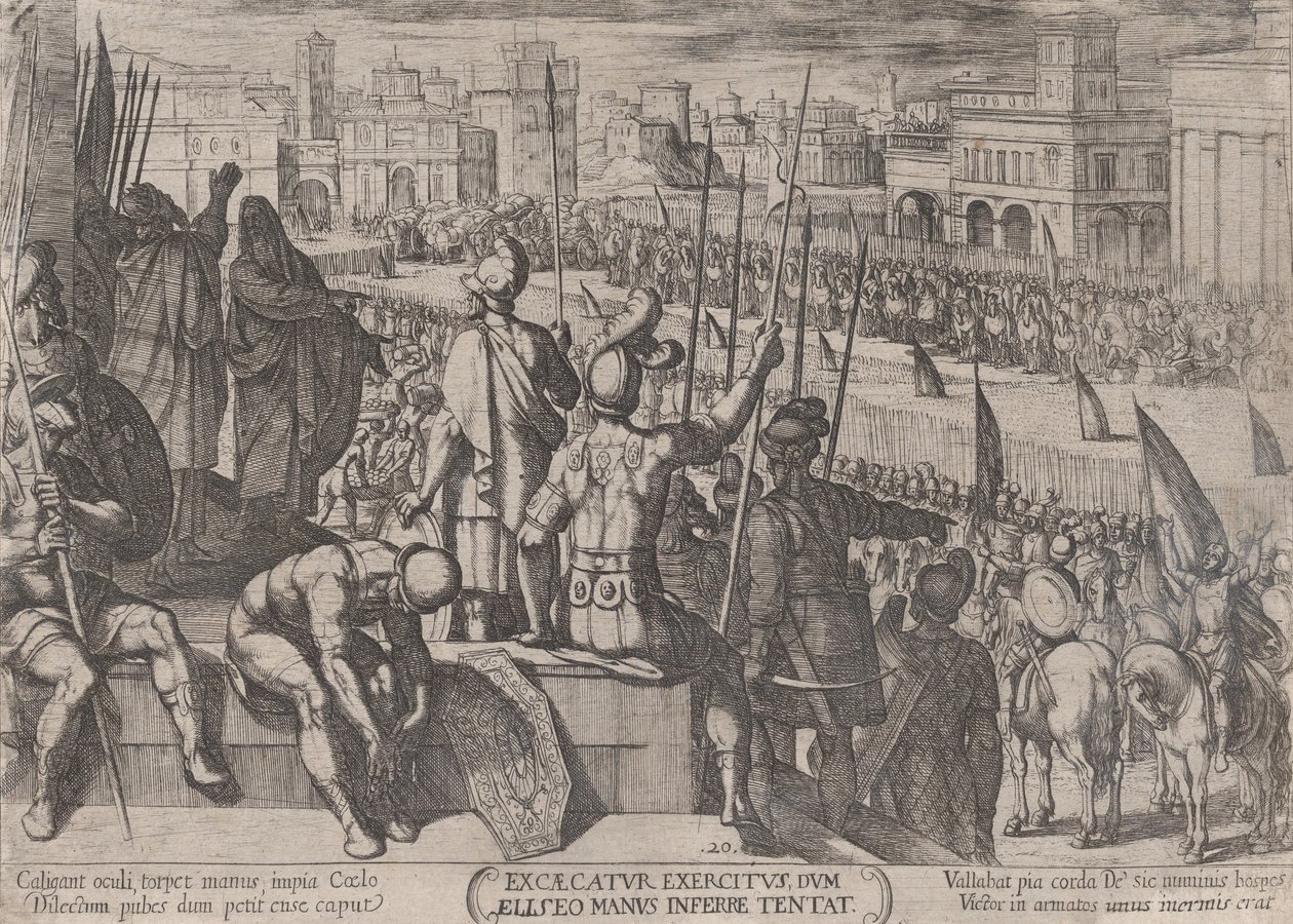 Elisa brengt het verblinde Syrische leger naar de koning van Israël, ca. 1590-ca. 1610 door Antonio Tempesta