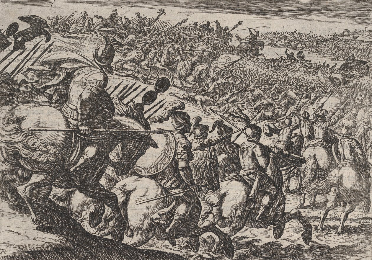 Plaat 25: De Romeinse Commandant Cerialis Aanvalt Bij Trier, uit De Oorlog van de Romeinen Tegen... door Antonio Tempesta
