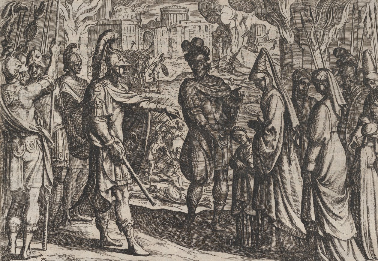 Cologne troepen brengen de vrouw en zus van Civilis naar Cerialis, uit De oorlog van de R... door Antonio Tempesta