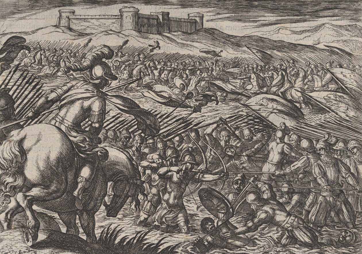 Plaat 29: Civilis Overstroomt het Land door de Dijken Verdedigend te Breken, uit De Oorlog van de R... door Antonio Tempesta