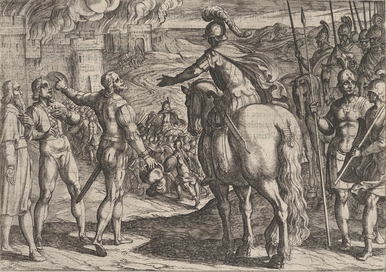 De Romeinen verbranden het Nederlandse platteland, uit De oorlog van de Romeinen tegen de..., 1611 door Antonio Tempesta