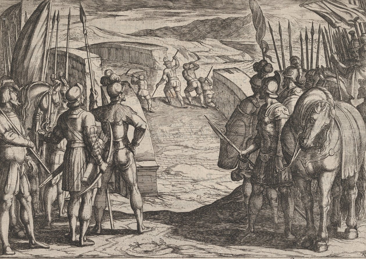 De Bataven worden bang en beginnen vredesbesprekingen, uit De oorlog van de Romeinen, 1611 door Antonio Tempesta