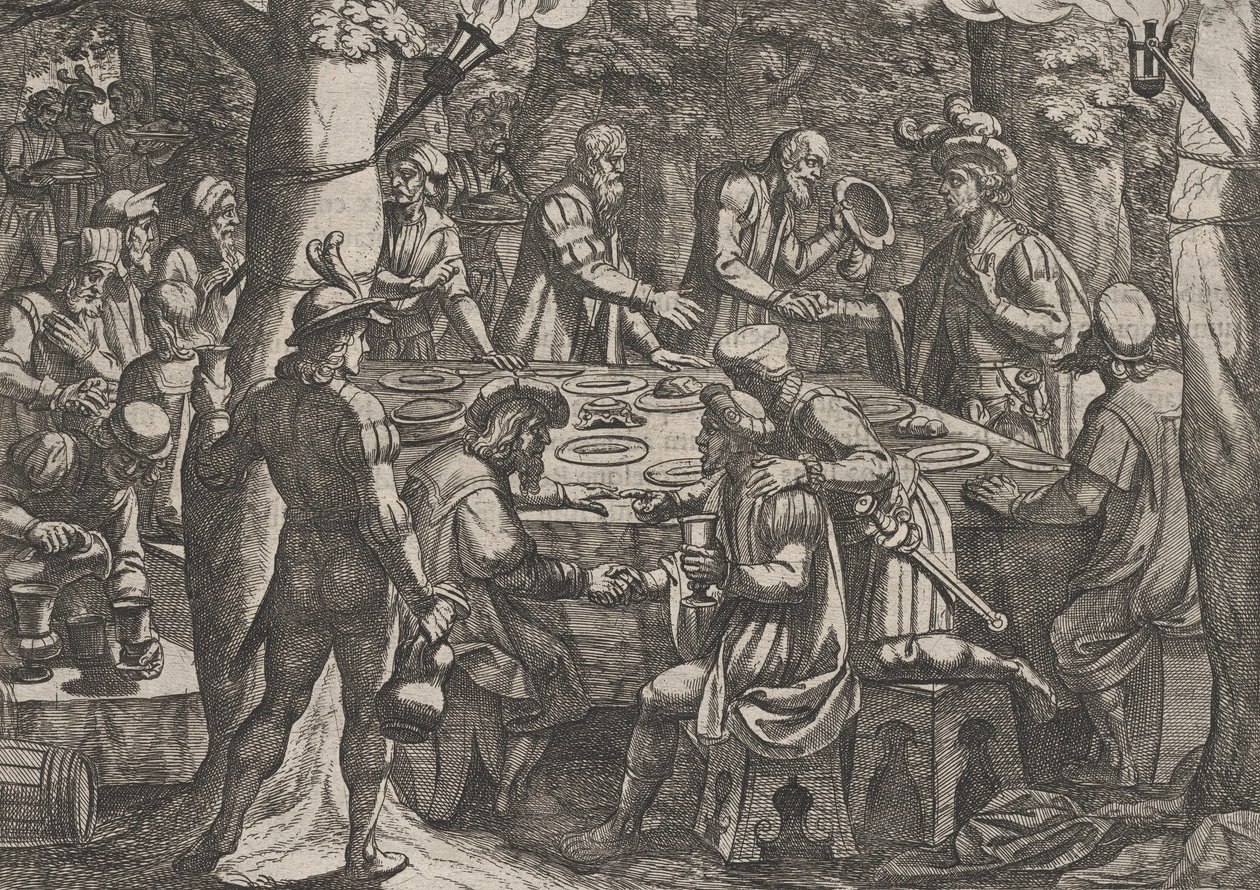Plaat 4: Civilis vertelt de Nederlandse ouderlingen dat ze als slaven worden behandeld door de Romeinen, 1611 door Antonio Tempesta