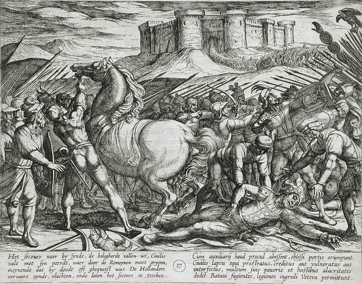 De Romeinen misleid door het paard van Civilis, dat zij dachten dat hij dood of gewond was door Antonio Tempesta