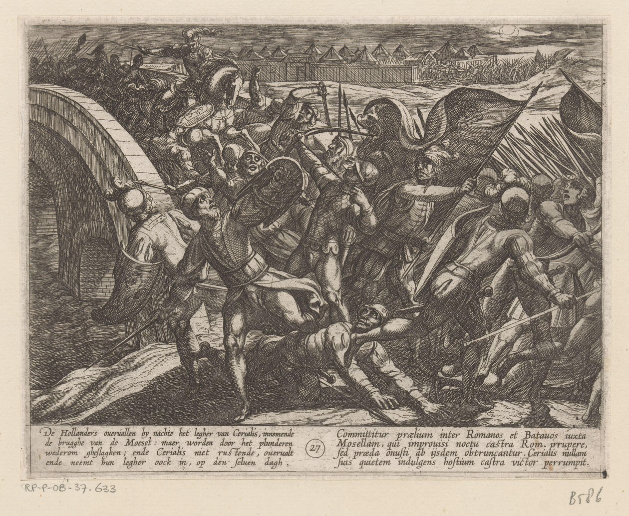 Verrassingsaanval op het Romeinse kamp aan de Moezel door Antonio Tempesta