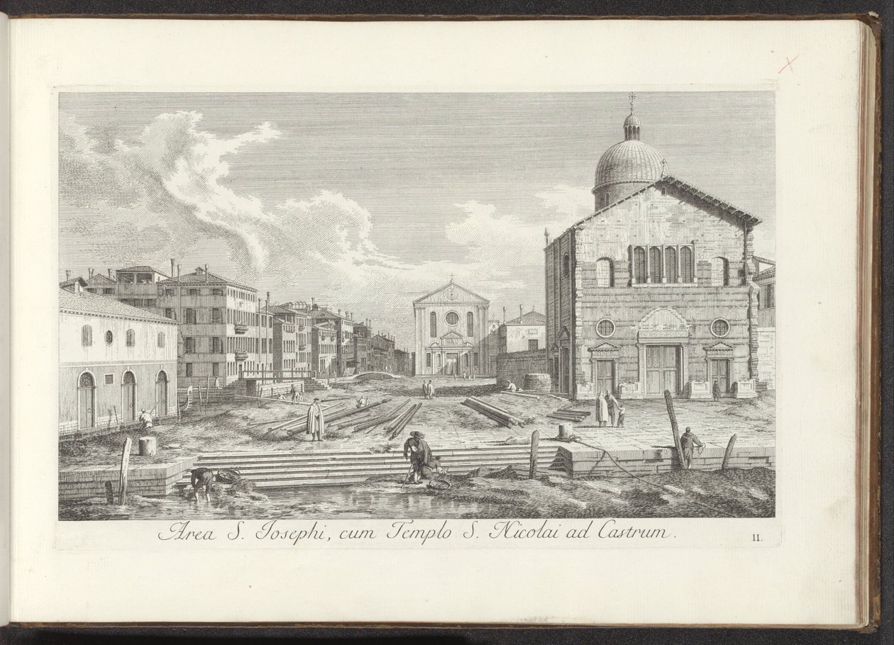 Gezicht op de Chiesa di San Giuseppe di Castello te Venetië door Antonio Visentini