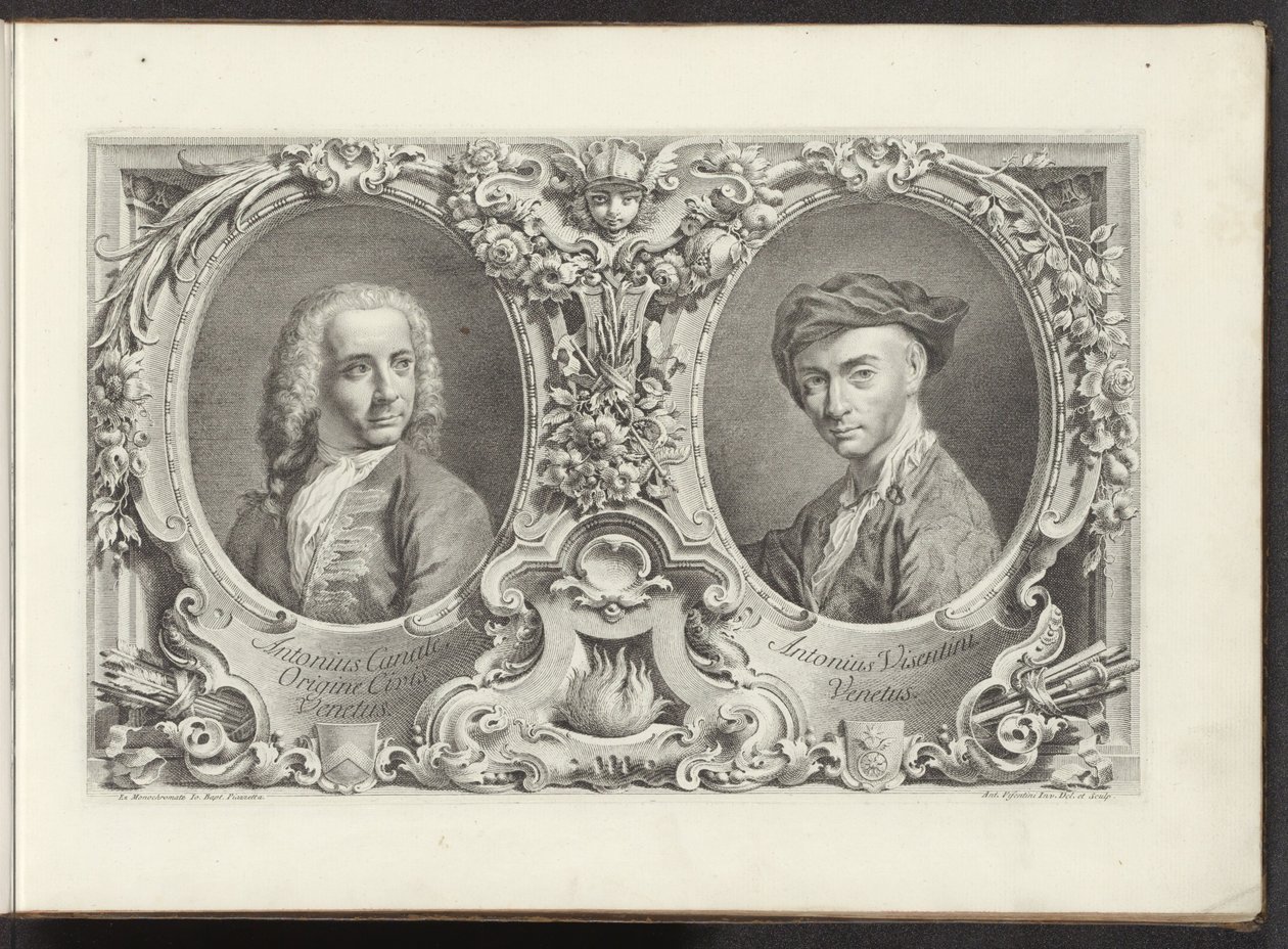 Portretten van kunstenaars Canaletto en Antonio Visentini door Antonio Visentini