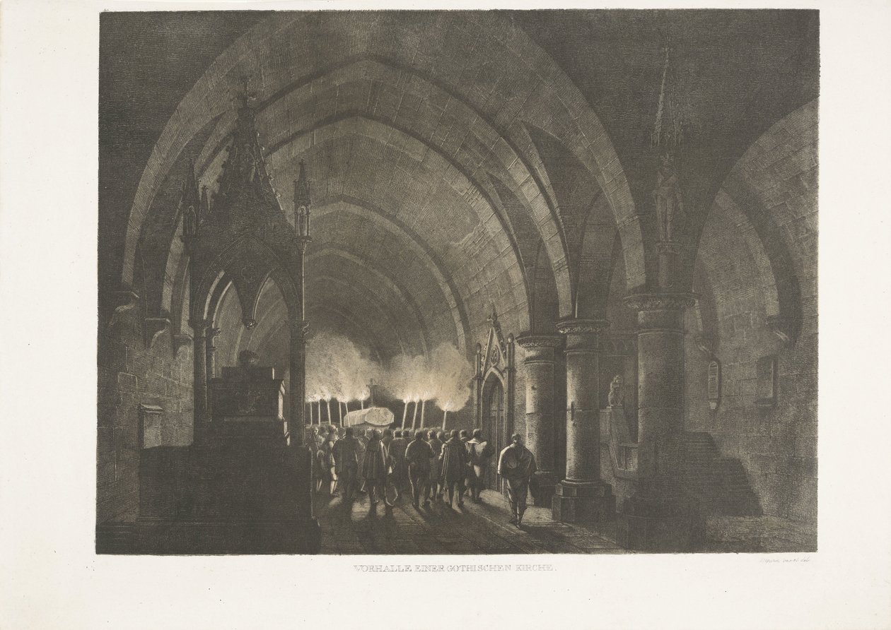 Fakkeldragers in kerk door Antonio de Pian