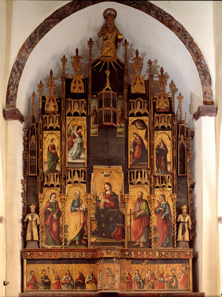 Polyptiek van het gedicht van verlossing en kroning van de Maagd Maria, houtschilderij door Antonello de Saliba door Antonio de Saliba