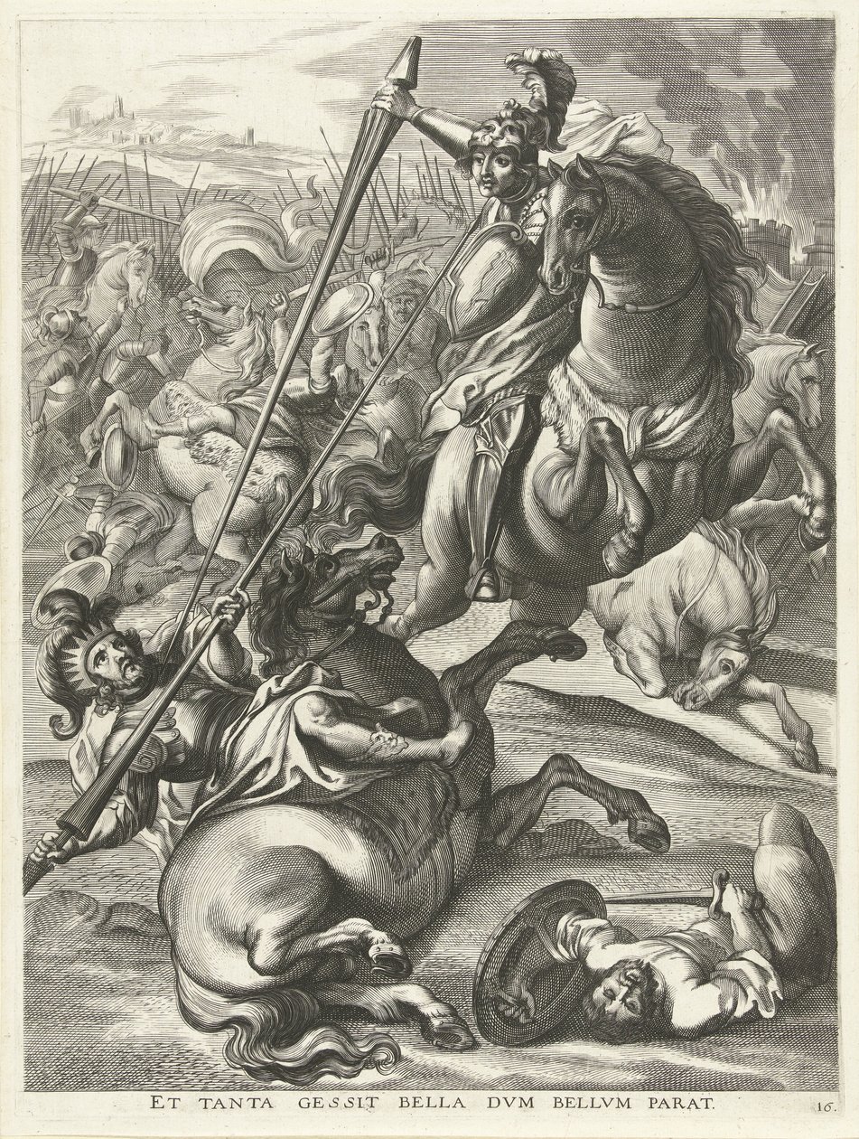 Achilles verslaat Telephos; intocht van Ferdinand te Gent in 1635 door Antony van der Does