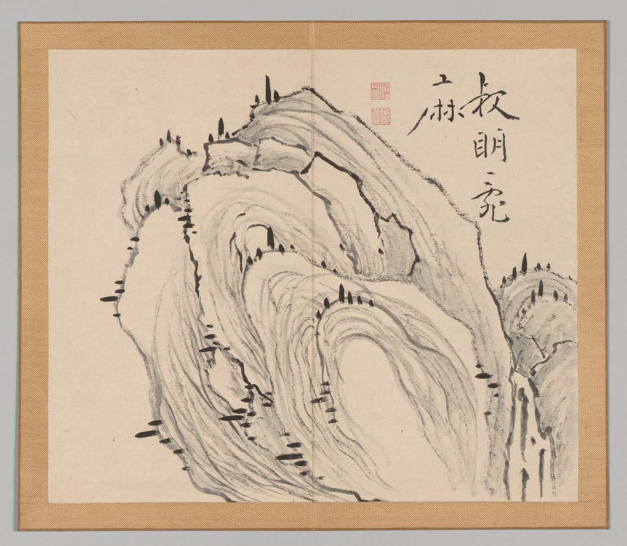 Dubbel album van landschapsstudies na Ikeno Taiga, Volume 1 blad 11, 18e eeuw door Aoki Shukuya