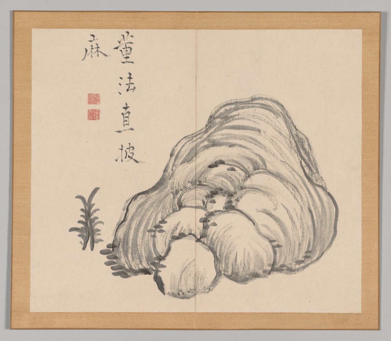 Dubbel album van landschapsstudies na Ikeno Taiga, Volume 1 blad 14, 18e eeuw door Aoki Shukuya