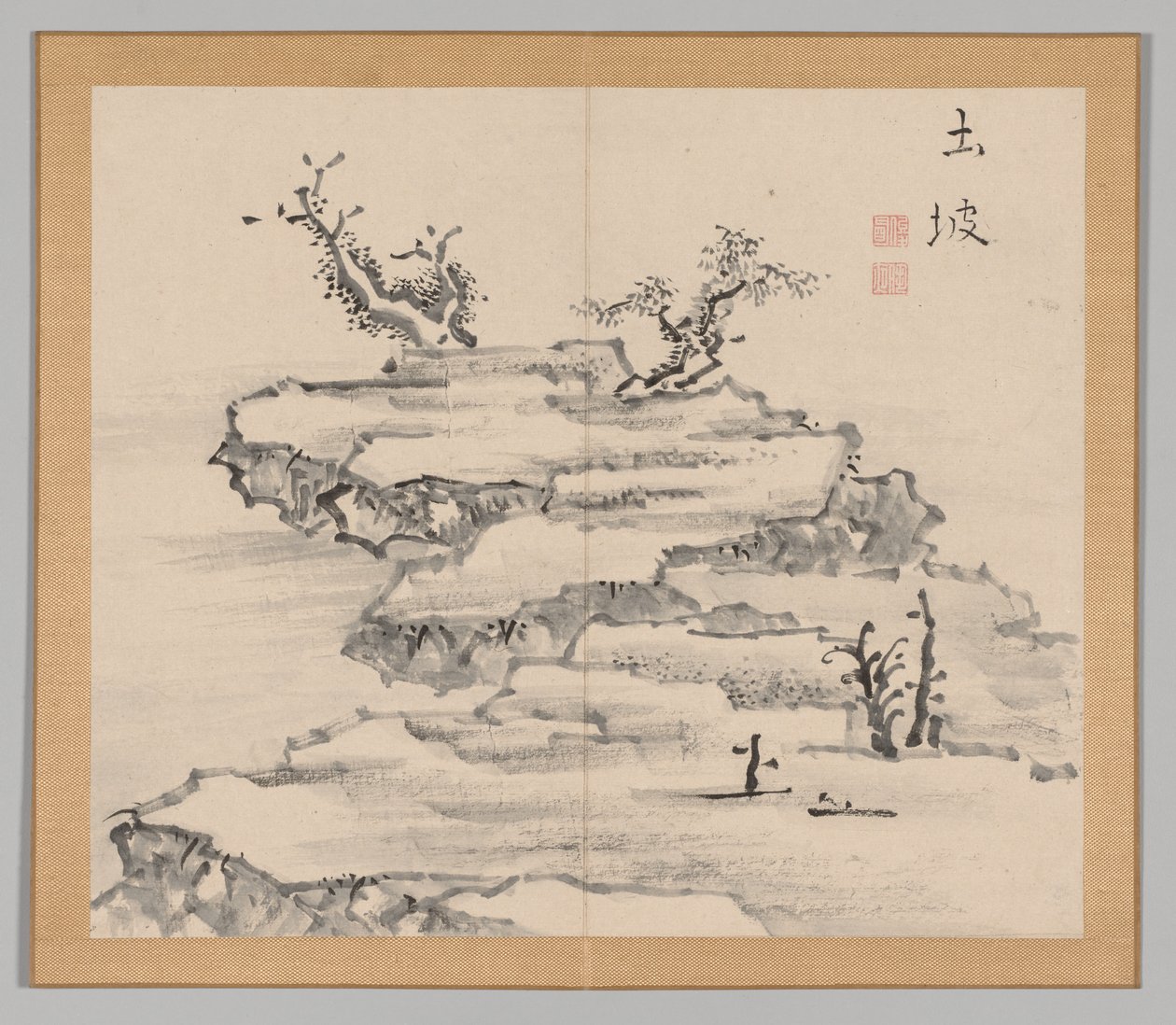 Dubbel album van landschapsstudies naar Ikeno Taiga, Volume 1 blad 21, 18e eeuw door Aoki Shukuya