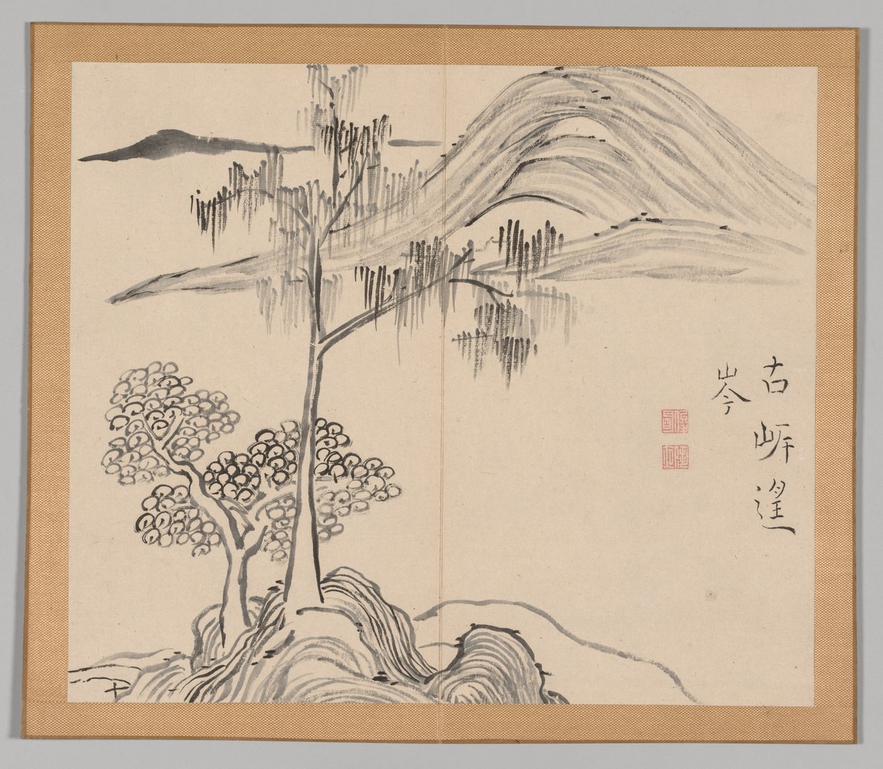 Dubbel album met landschapsstudies naar Ikeno Taiga, Volume 1 blad 36, 18e eeuw door Aoki Shukuya