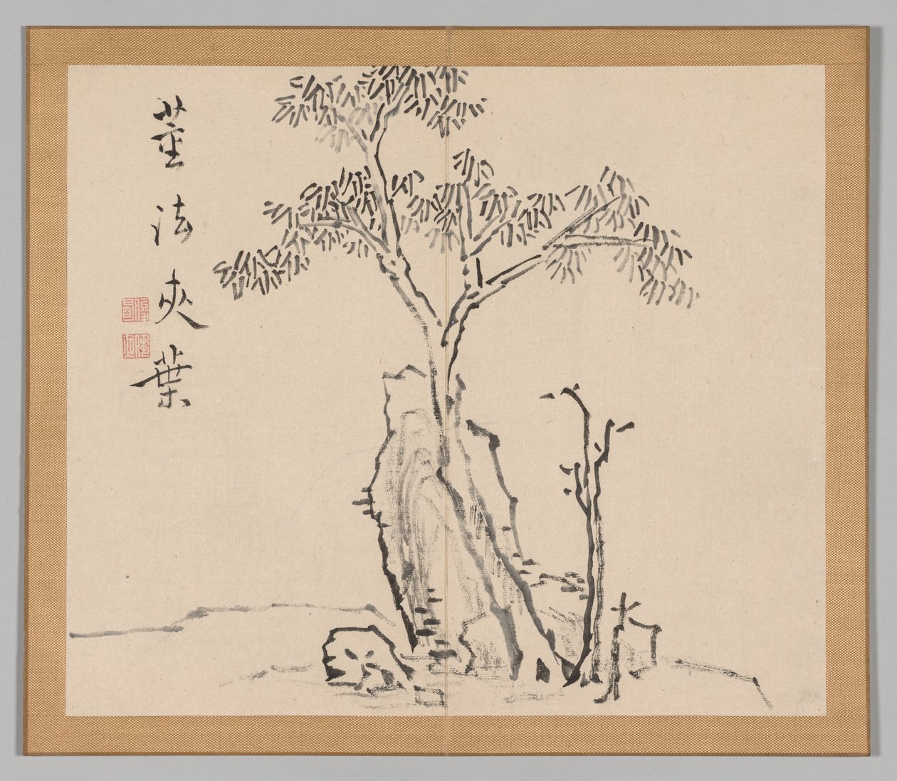 Dubbel album van landschapsstudies naar Ikeno Taiga, Volume 1 blad 4, 18e eeuw door Aoki Shukuya