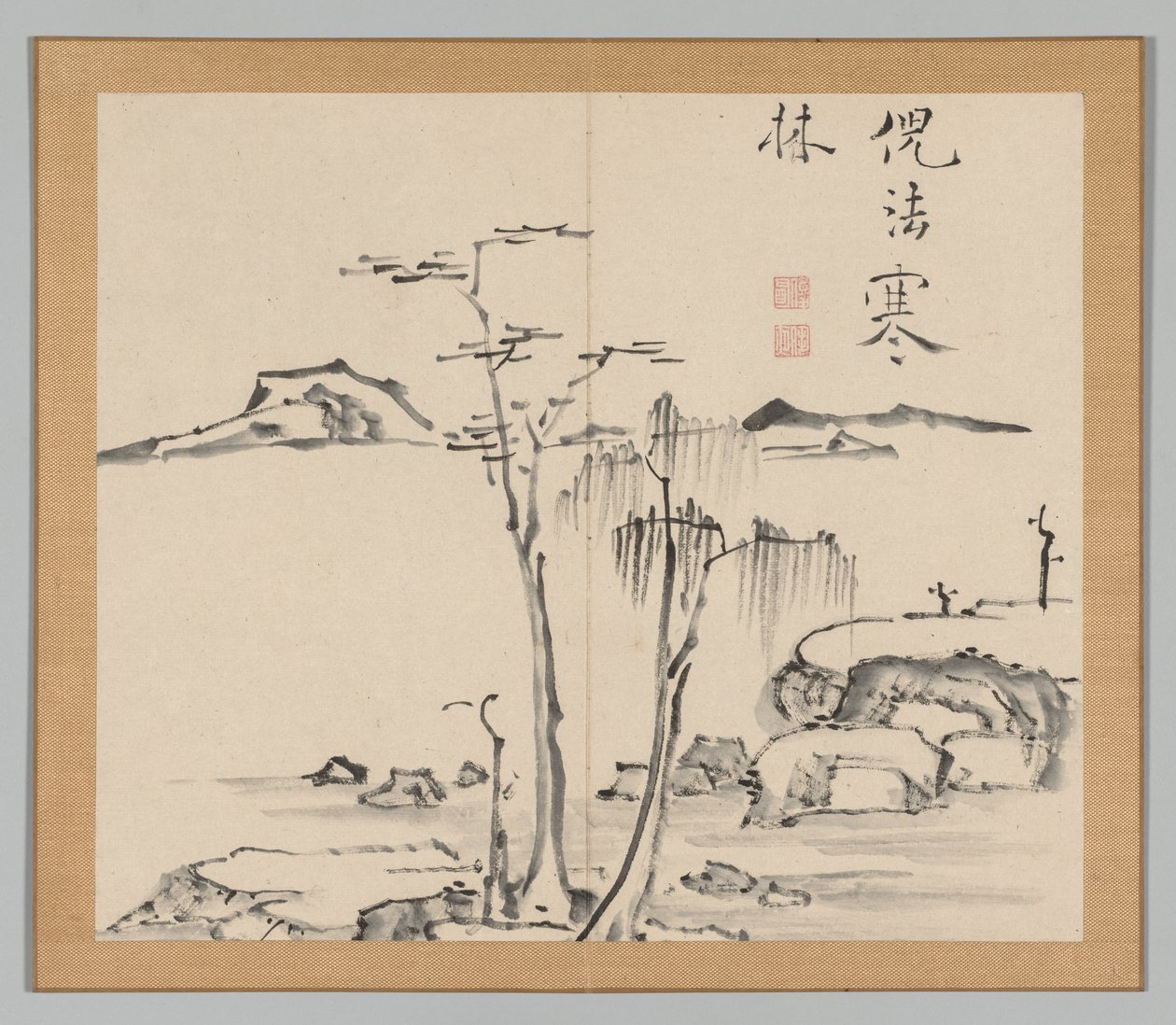 Dubbel album van landschapsstudies na Ikeno Taiga, Volume 2 blad 15, 18e eeuw door Aoki Shukuya