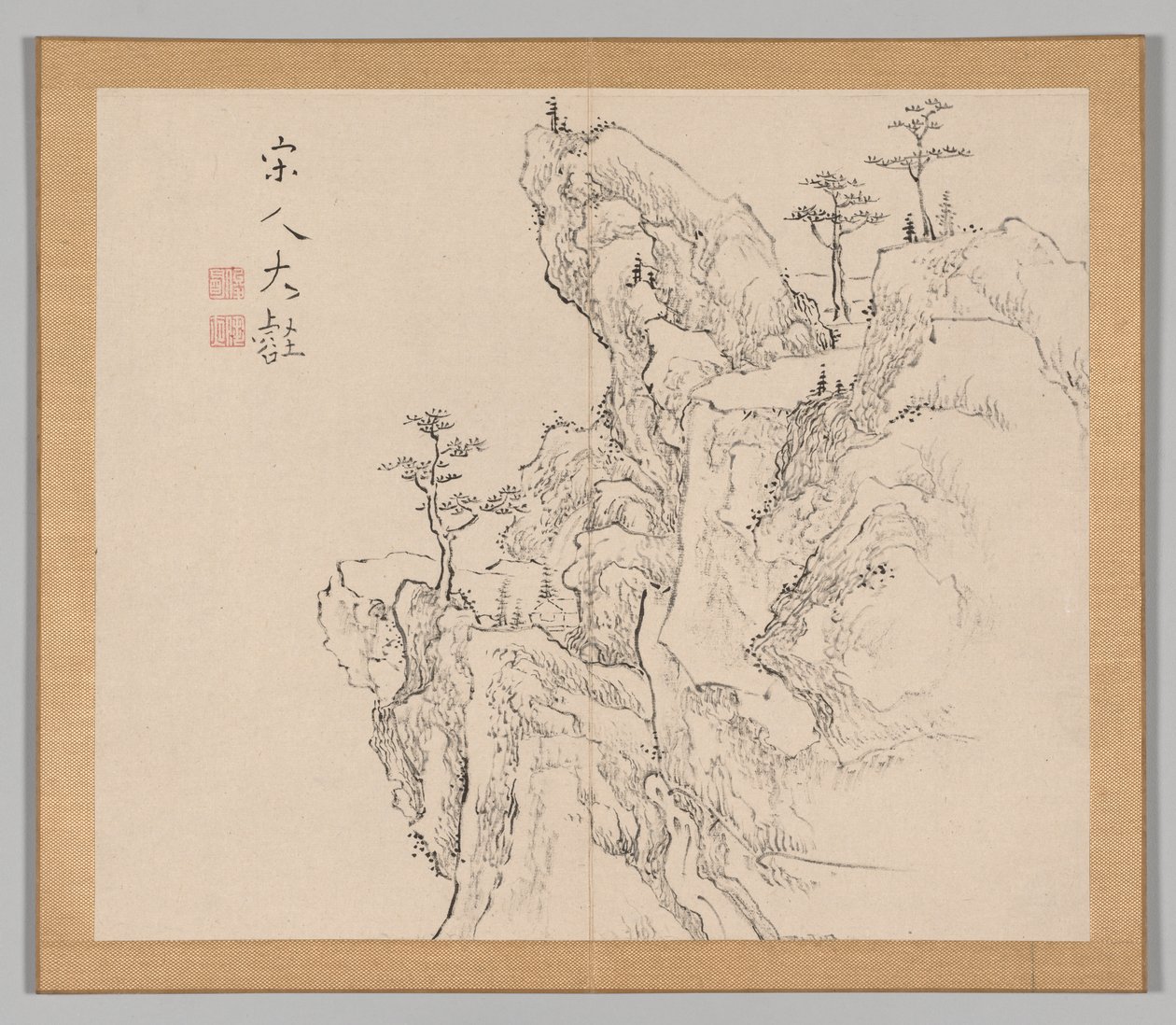 Dubbel Album van Landschapsstudies naar Ikeno Taiga, Deel 2 blad 1, 18e eeuw door Aoki Shukuya