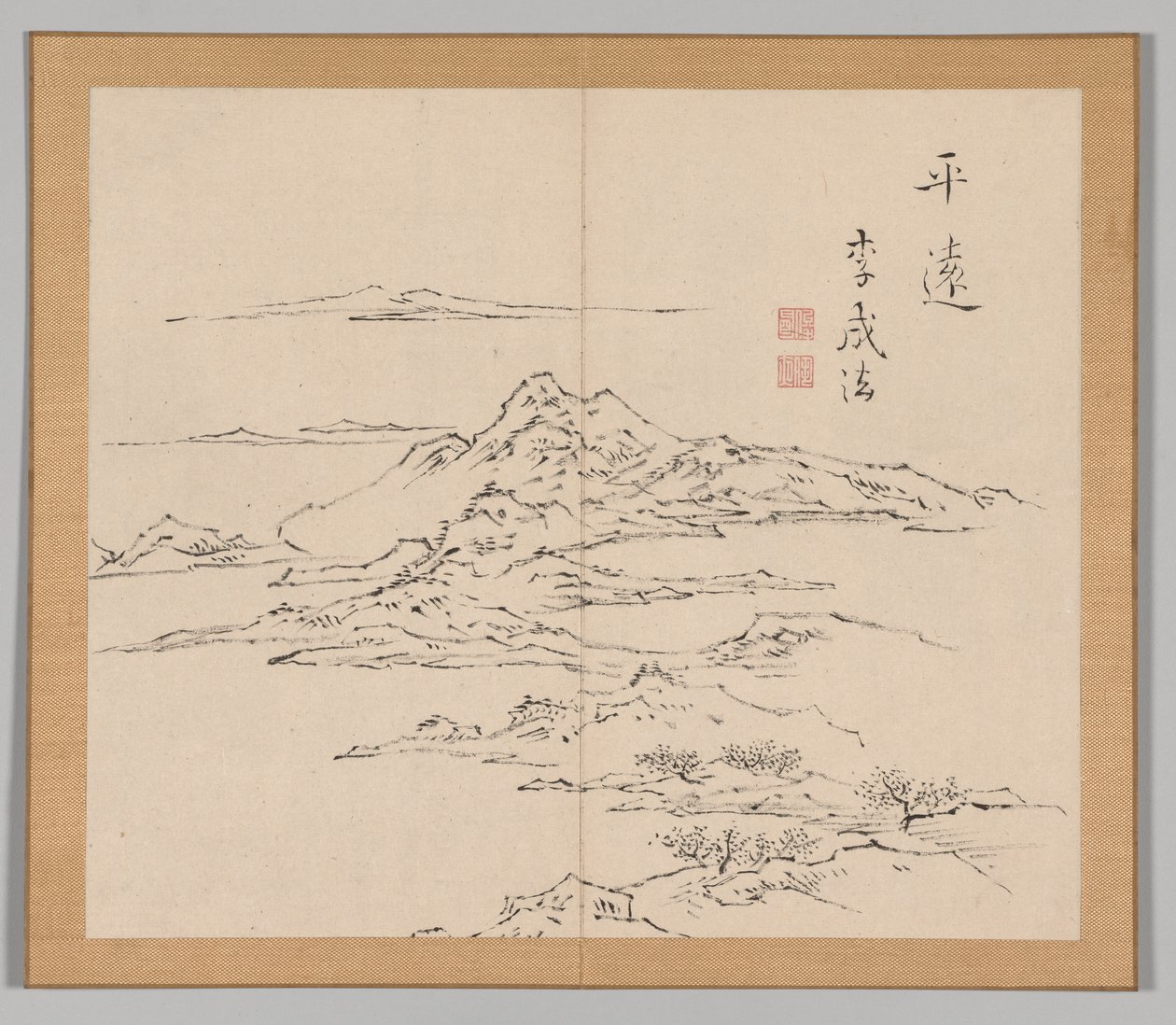 Dubbel album van landschapsstudies na Ikeno Taiga, Volume 2 blad 8, 18e eeuw door Aoki Shukuya