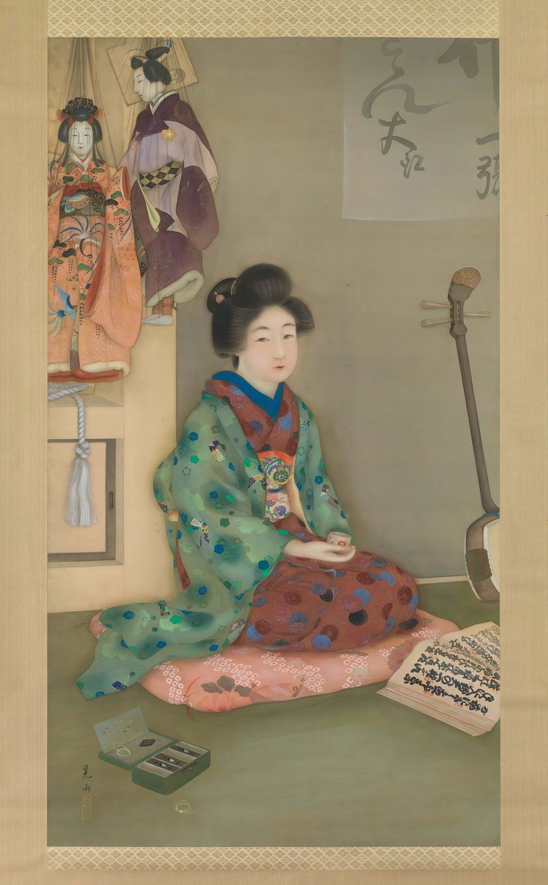Vrouwelijke Zanger voor Joruri Poppentheater, ca. 1920 door Arai Kou