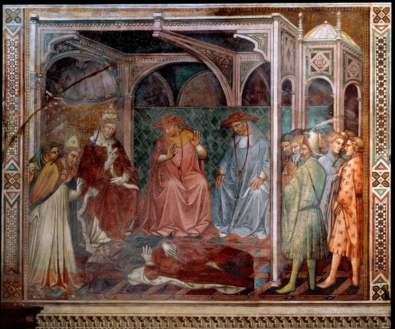 Keizer Frederik Barbarossa onderwerpt zich aan paus Alexander III, wat leidt tot het 3e Lateraans Concilie van 1179 (fresco) door Aretino Luca Spinello or Spinelli