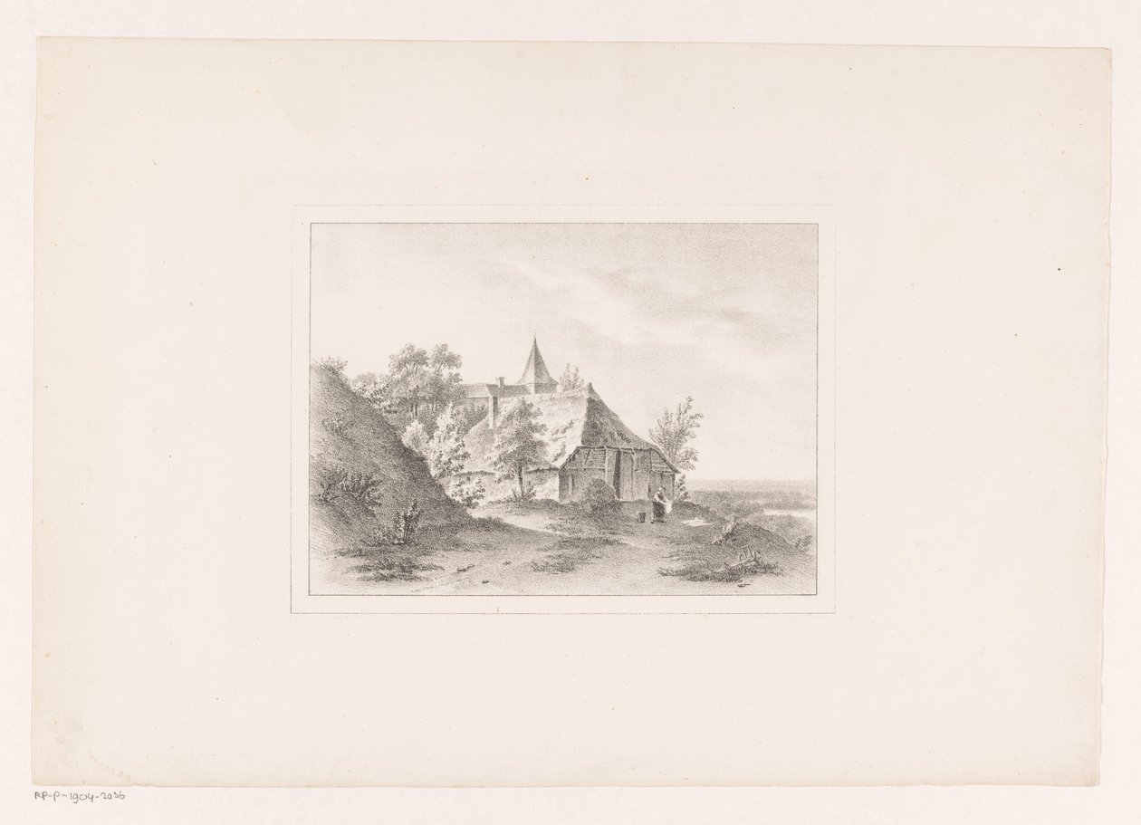 Dorpsrand met vrouw die de was bleekt door Arie Ketting de Koningh (attributed to)