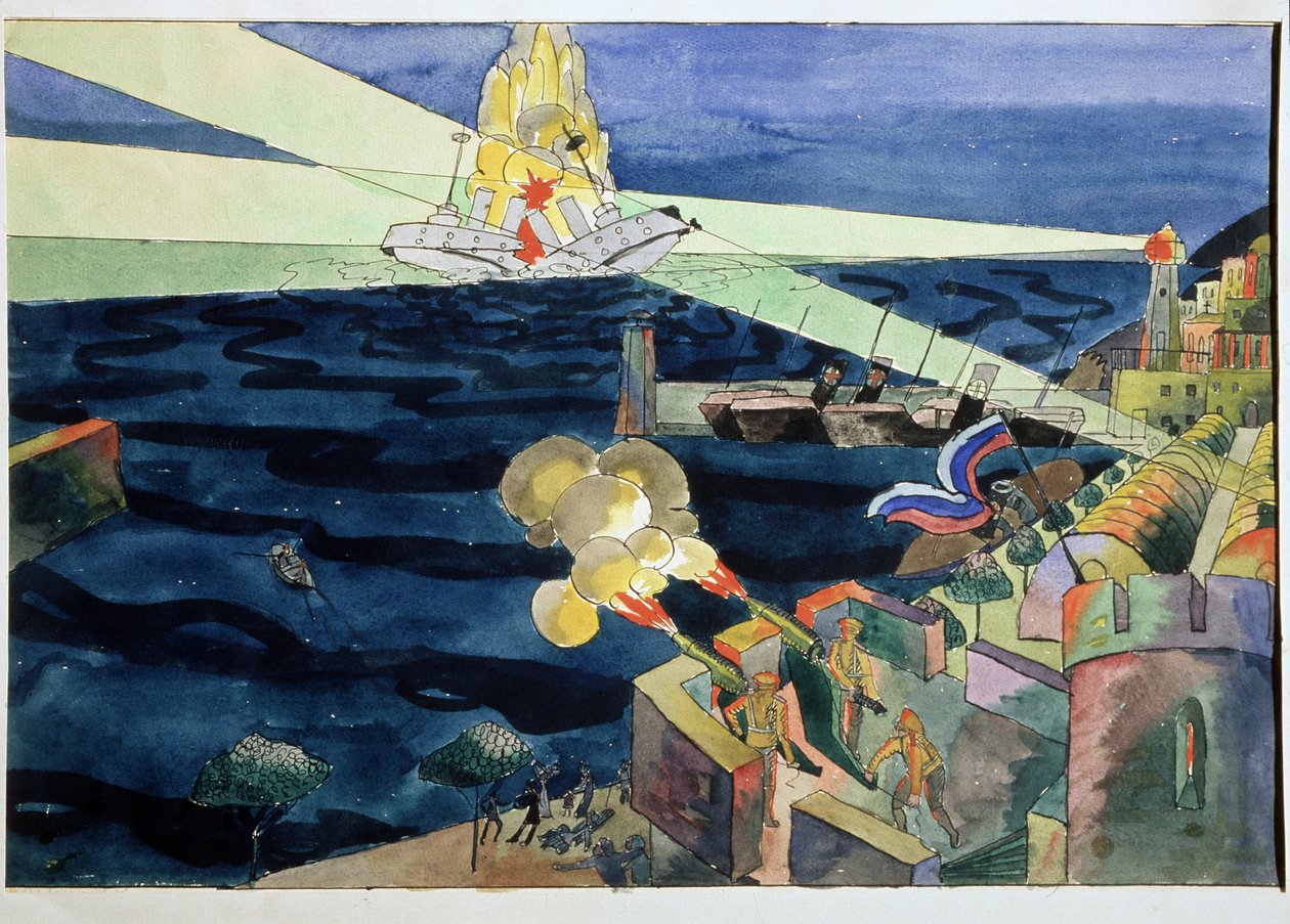 Een zeeslag door Aristarkh Vasilievic Lentulov