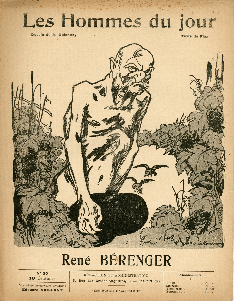 Omslag van Les Hommes du jour, Satirisch in Zwart & Wit, ca. 1909: Censuur - Berenger Rene (1830-1915) - Illustratie door Aristide Delannoy (1874-1911) door Aristide Delannoy