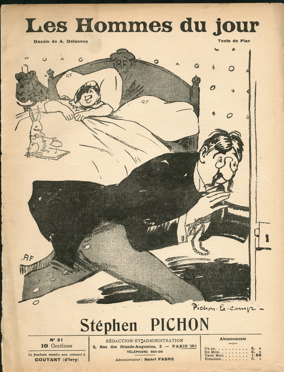Omslag van "The Men of the Day", circa 1905 - Illustratie door Aristide Delannoy (1874-1911): Slaapkamer - Marianne, Pichon Stephen (1857-1933) door Aristide Delannoy