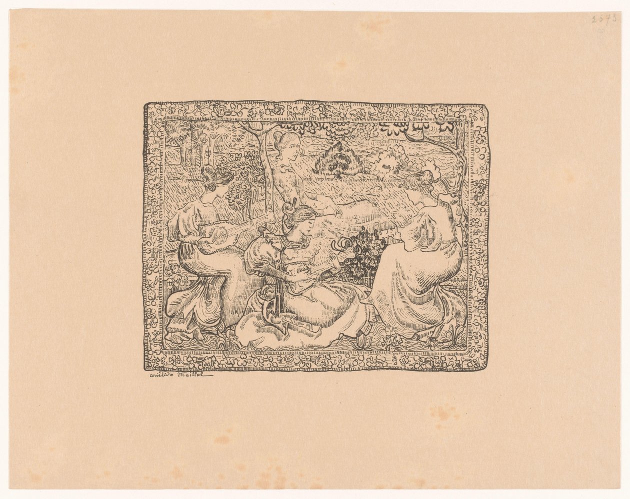 Wandtapijt met vier musicerende vrouwen in landschap door Aristide Maillol