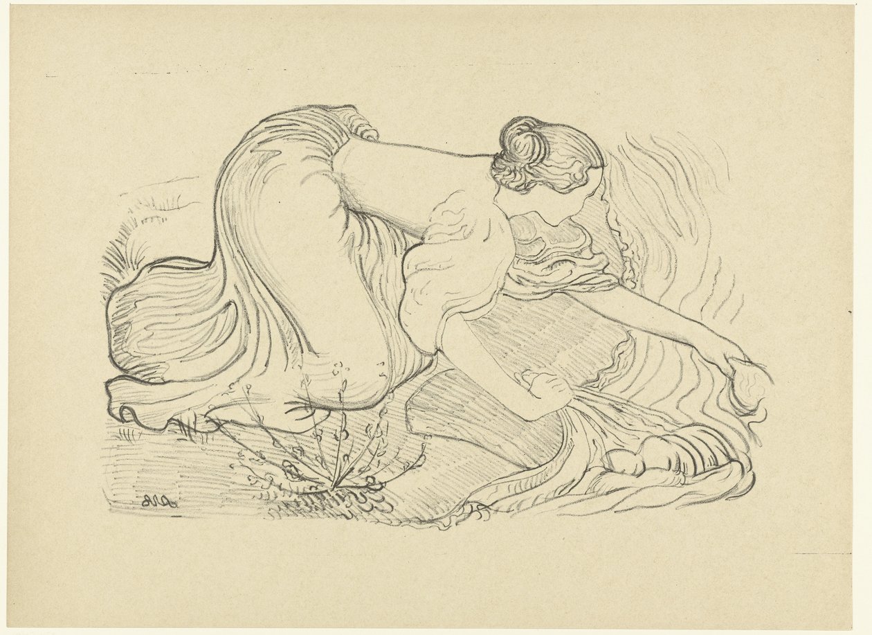 Wasvrouw zit op knieën aan waterkant door Aristide Maillol