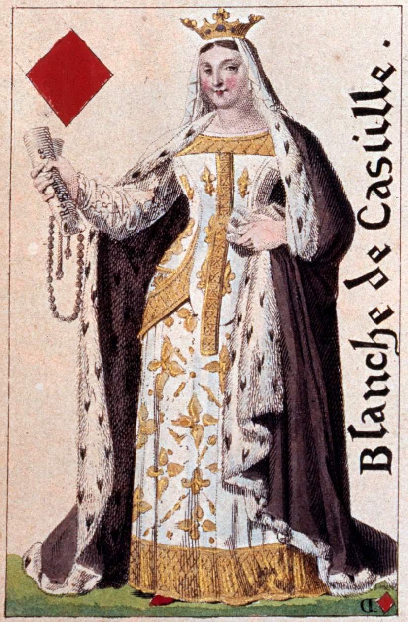 Voorstelling van de Witte Koningin van Castilië (1188-1252). Detail van een speelkaart gemaakt door Gustave Houbigant (1789-1862) door Armand Gustave Houbigant