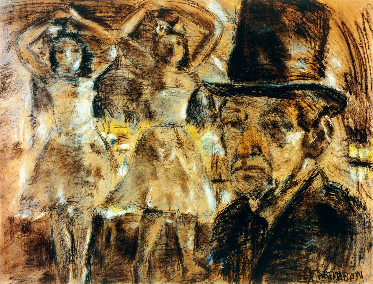 Zelfportret met poppen (houtskool, pastel en wit krijt op papier) door Armando Reverón