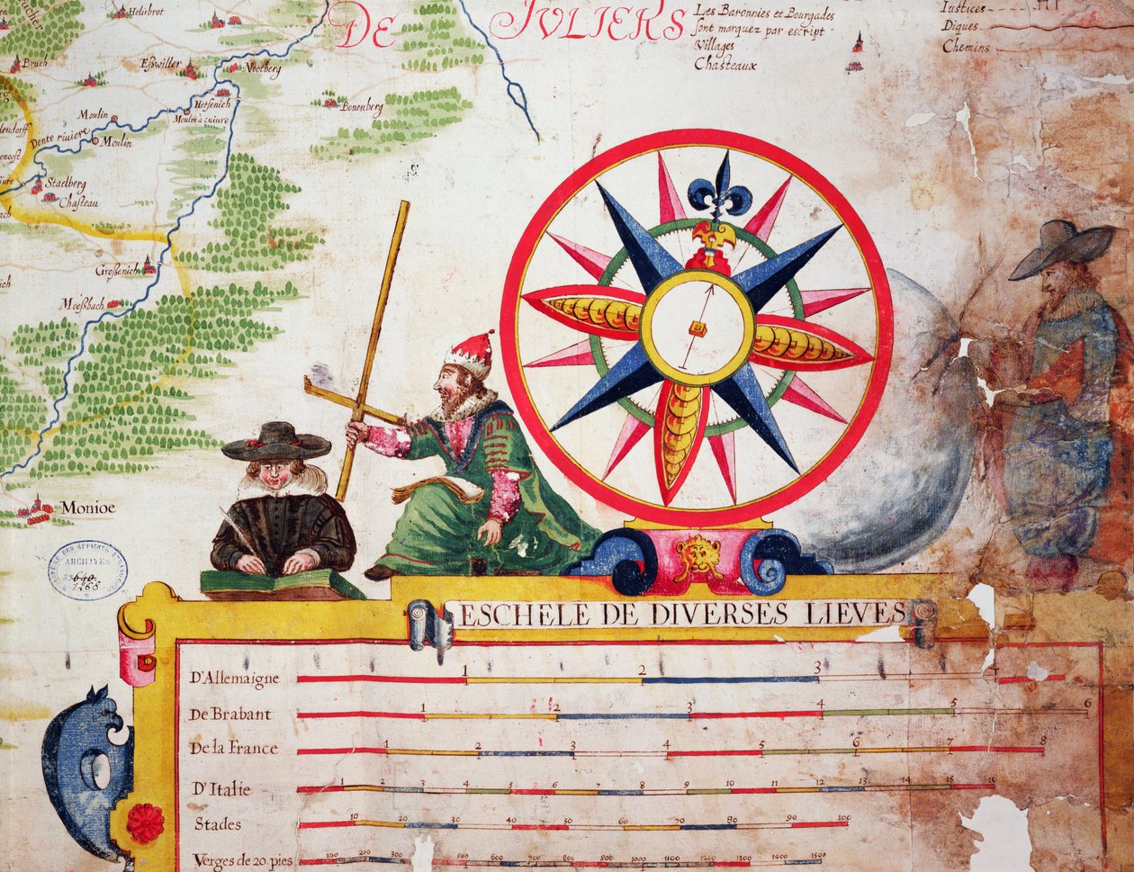 Illustratie van de verschillende maten van de league in Duitsland, Brabant, Frankrijk en Italië, uit 