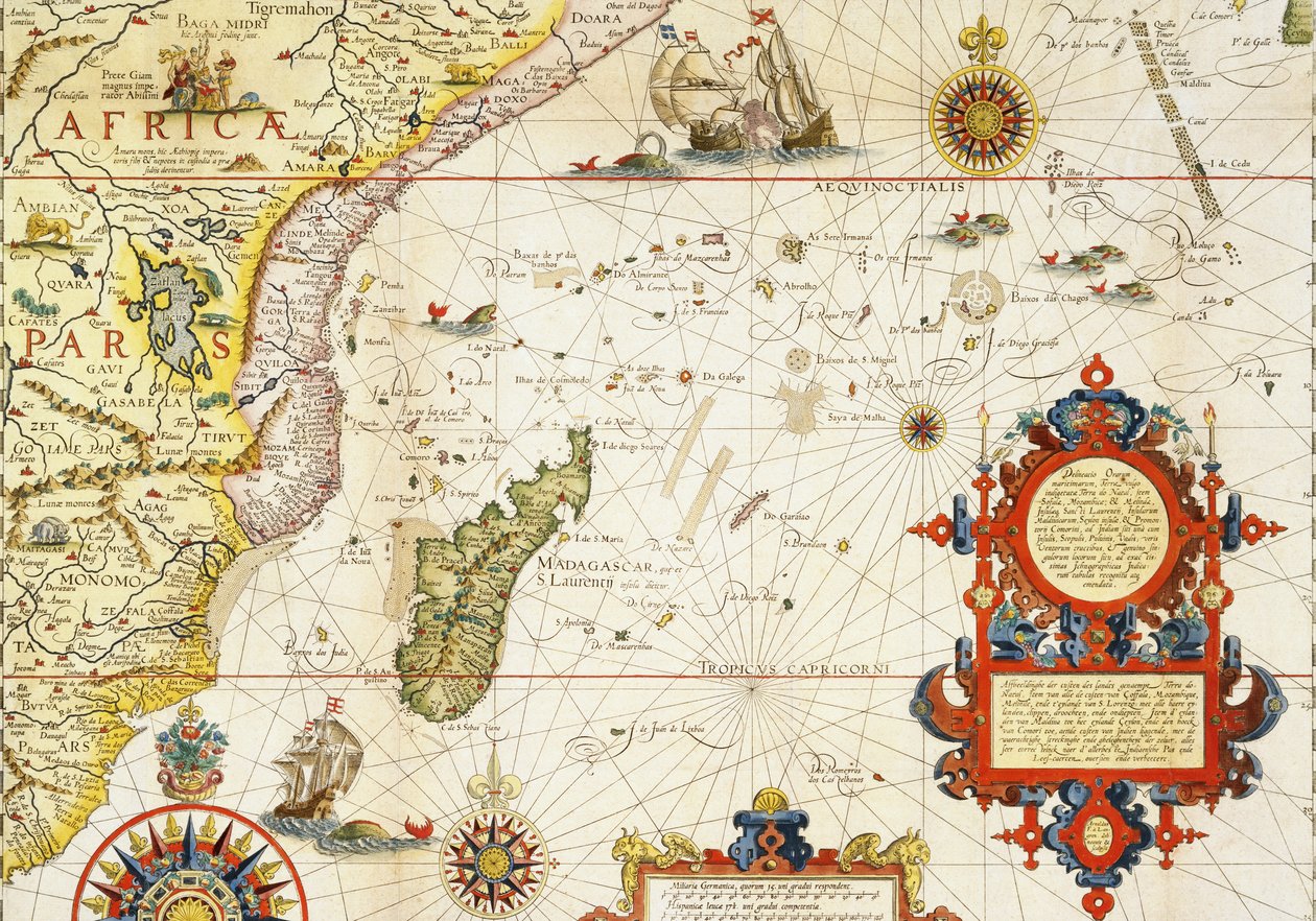 Kaart van Oost-Afrika en Madagaskar, 1596 door Arnold Florent van Langren