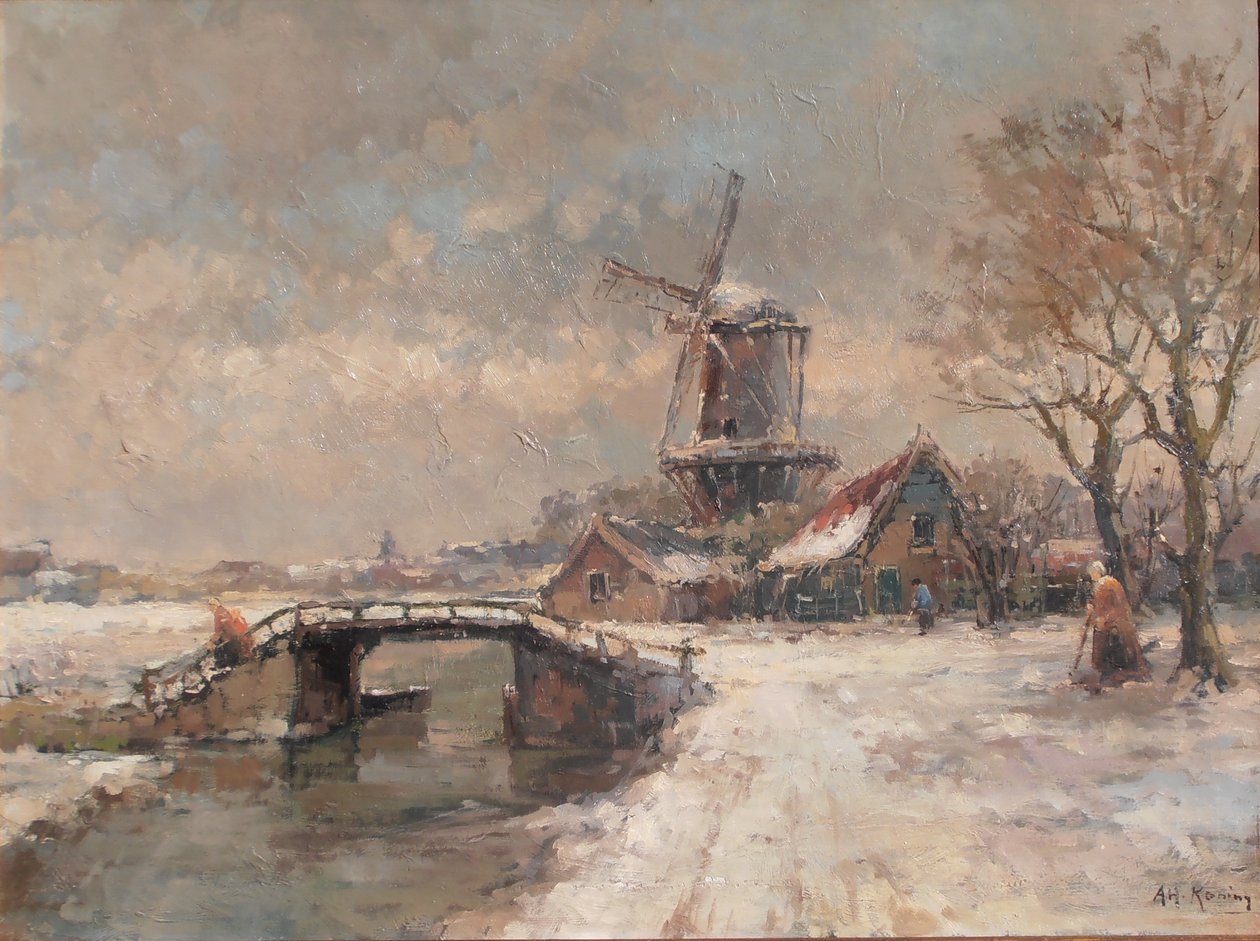Winterlandschap met molen door Arnold Hendrik Koning